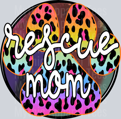 Rescue Mom rainbow animal print DTF Dog Transfers