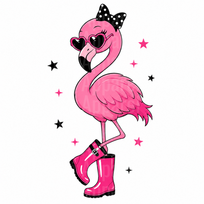 Flamingo Sassy Pink with Heart Sunglasses Bow and Rain Boots