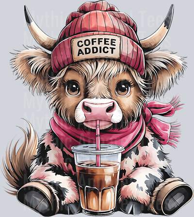 Coffee Addict Highland Cow DTF Coffee Transfers
