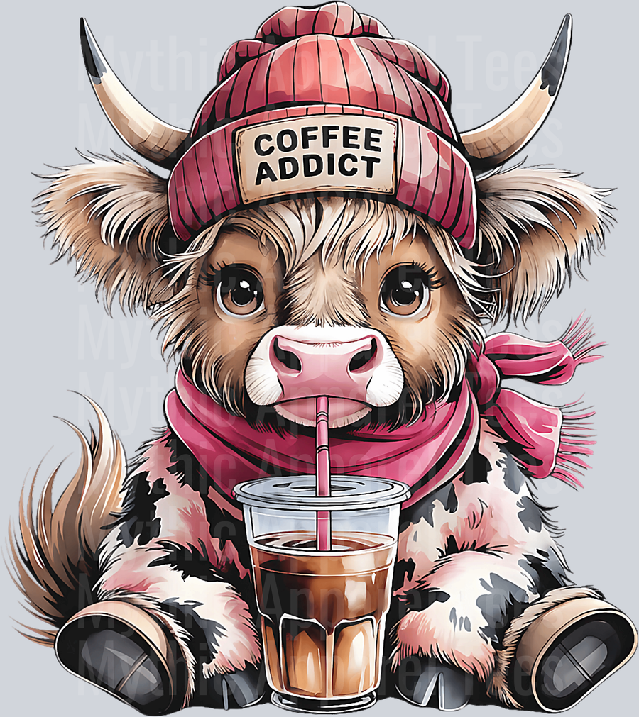 Coffee Addict Highland Cow DTF Coffee Transfers