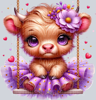 Cute Highland Cow Baby Violet DTF Precious Highland Cow Transfers
