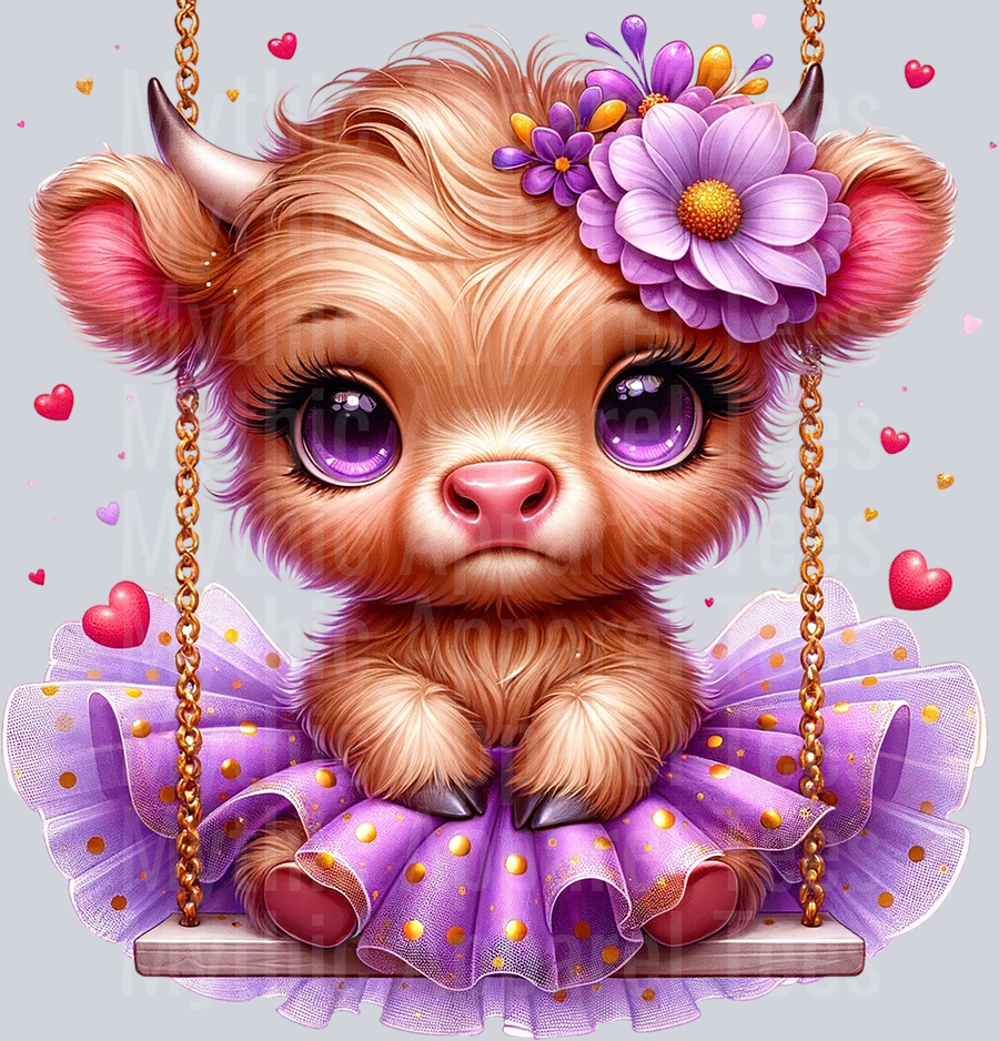 Cute Highland Cow Baby Violet DTF Precious Highland Cow Transfers