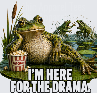 Smug Frog Sitting on Lily Pad with Popcorn Watching Fighting Frogs I'm Here For The Drama