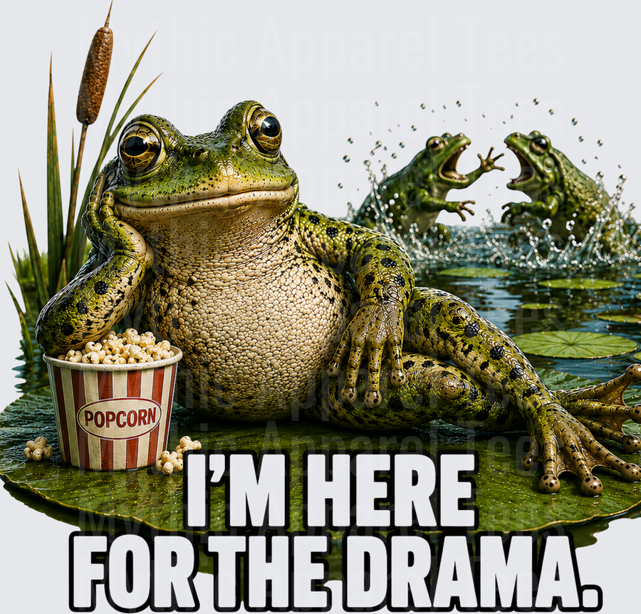 Smug Frog Sitting on Lily Pad with Popcorn Watching Fighting Frogs I'm Here For The Drama