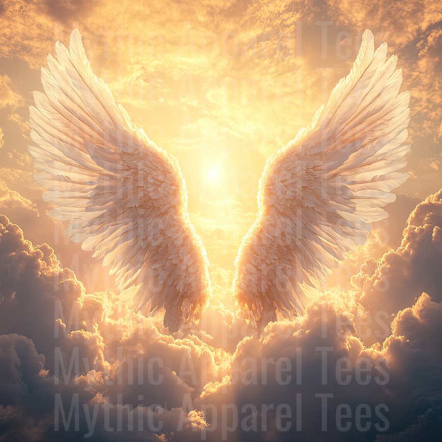 Angel Wings Glowing Divine Feathers Golden Heavenly Sky