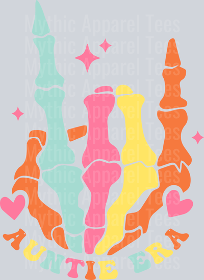 Auntie Era Skelly hand with retro colors DTF Aunt Transfers