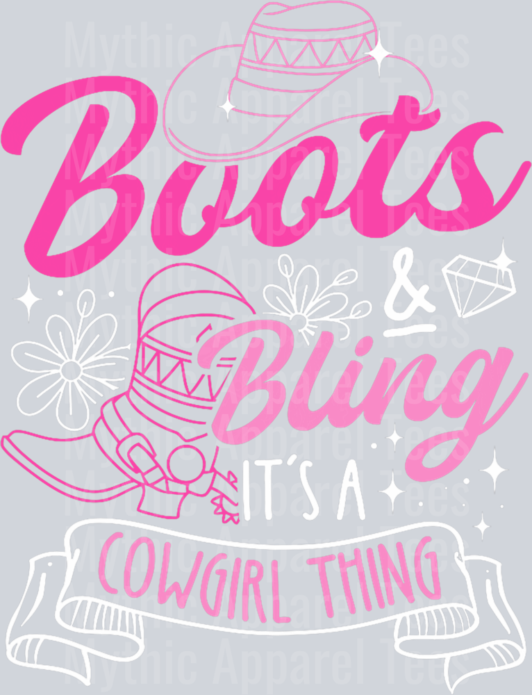 Boots and Bling its a cowgirl thing pink white hat boots DTF Western Girl Tranfers