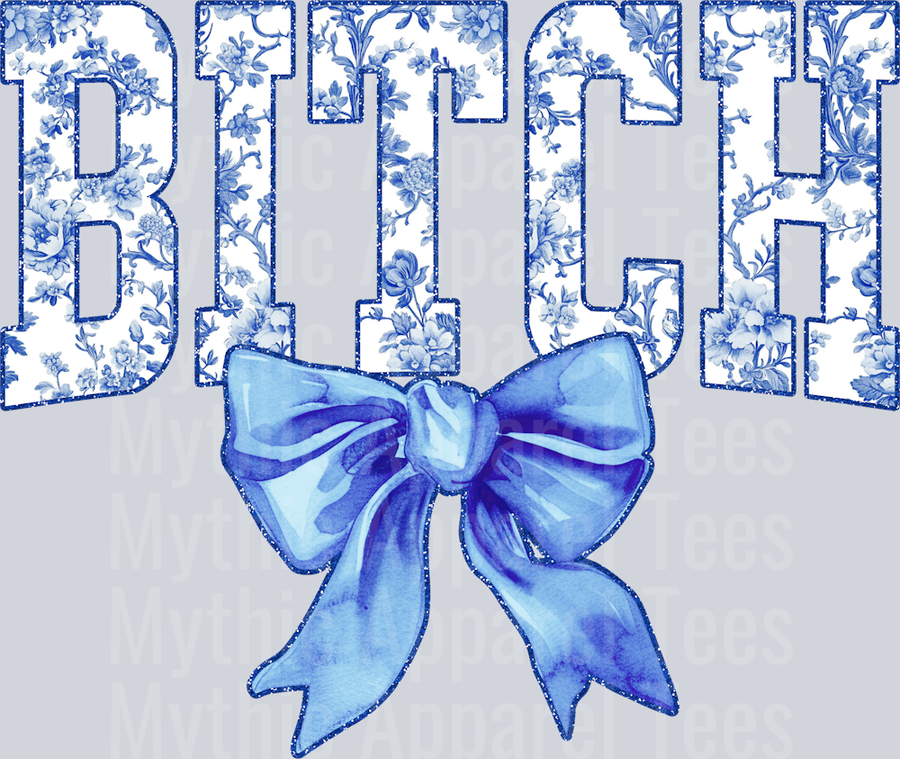 Light Blue Bitch College Font With Bow Floral Pattern Edgy