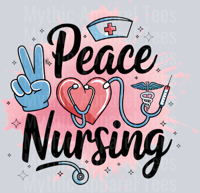 Peace Love Nursing Pink background DTF Nurse Transfers
