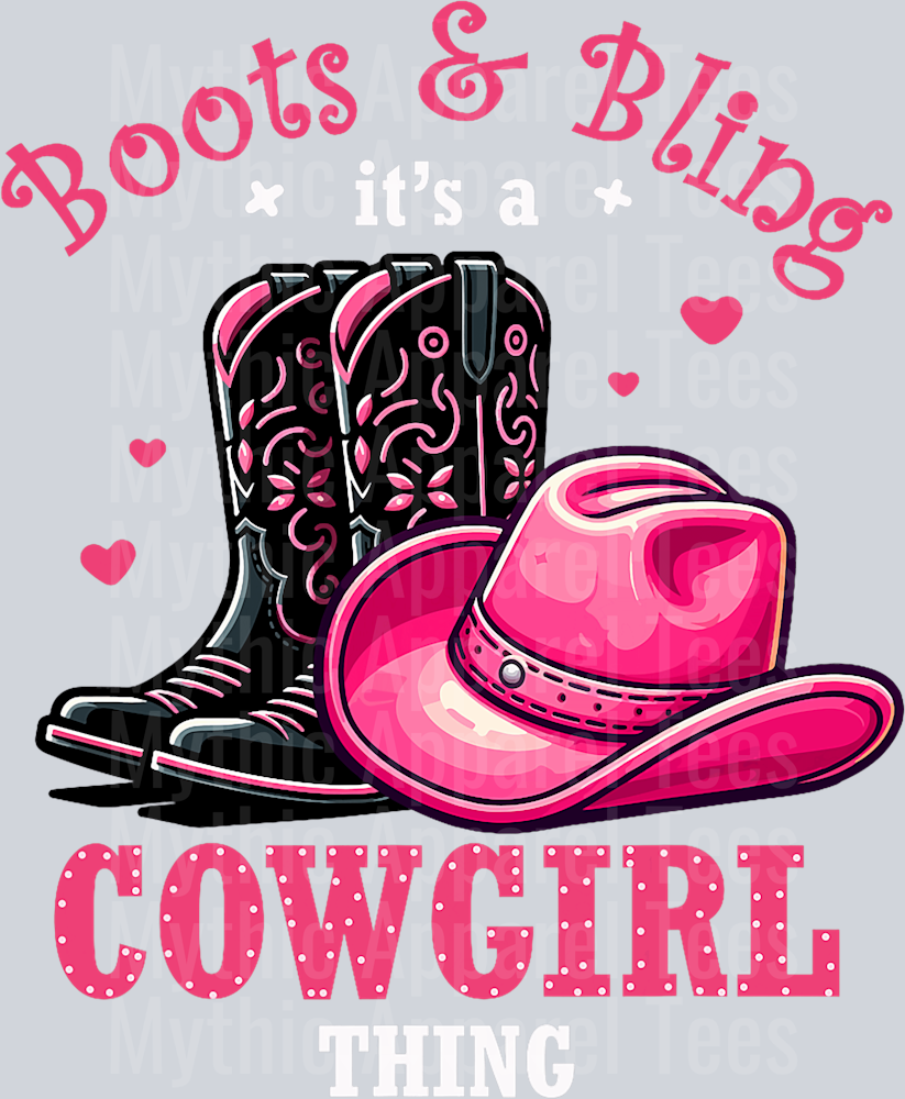 Boots and bling cowgirl black boots pink hat DTF Western Girl Transfers