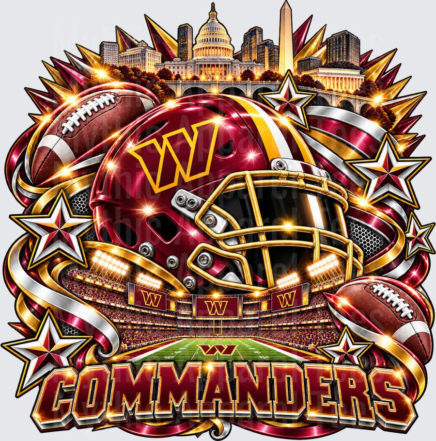 Washington Commanders Burgundy Gold Helmet Stadium DC Skyline Capitol Bold Fan Design