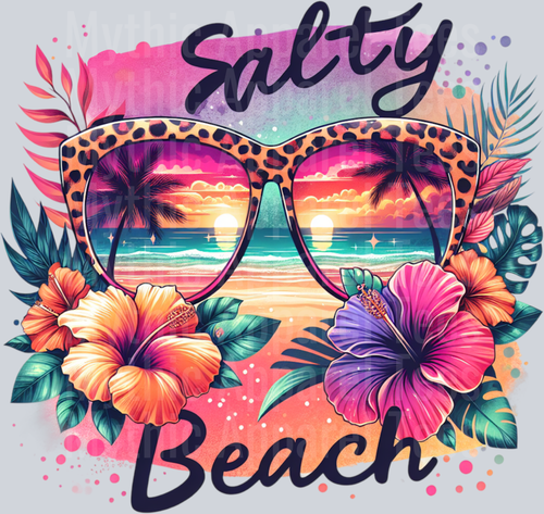 Salty beach with glasses and flowers DTF Summer Transfers