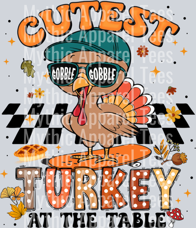 Cutest Turkey at the Table Gobble Gobble Thanksgiving design