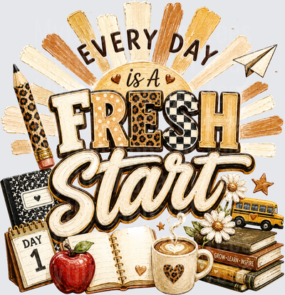 Every Day Is A Fresh Start Teacher Back To School Leopard Cheetah Print Sun Rays Pencil Apple Coffee Mug School Bus Books Day 1