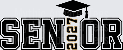 Senior 2027 Bold Varsity Letter Graduation Cap Design Black and Gold