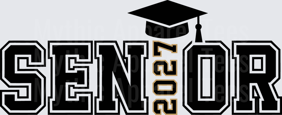 Senior 2027 Bold Varsity Letter Graduation Cap Design Black and Gold