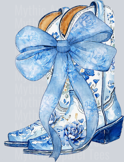 Pale Blue boots with a bow DTF Western Girl Transfers