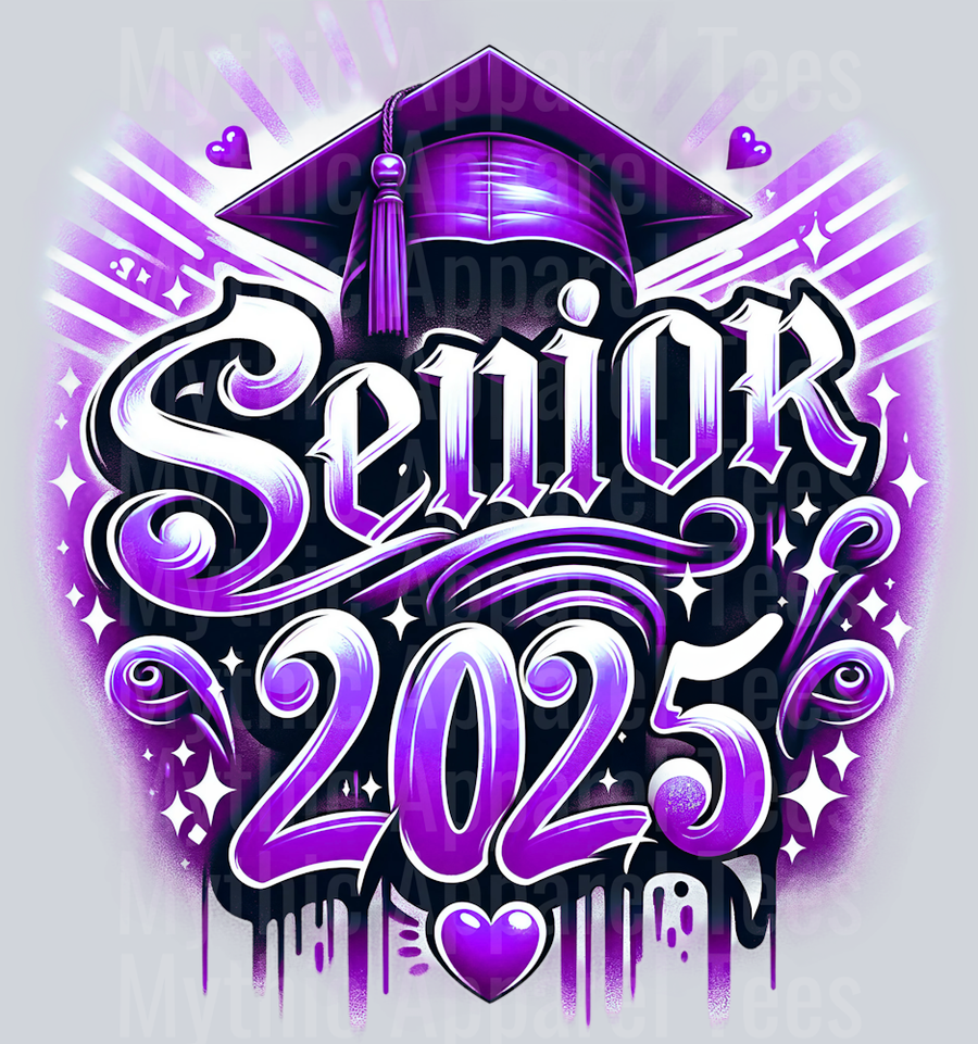0037 Senior 2025 Airbrushed 4 PURPLE DTF 2025 Senior Graduation Transfers
