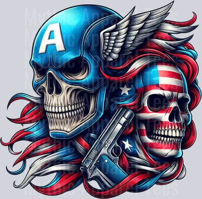 Captain America RED WHITE BLUE Skull DTF Superhero Transfers