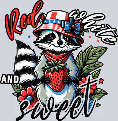 Red white and Sweet Strawberry Racoon DTF Patriotic Transfers