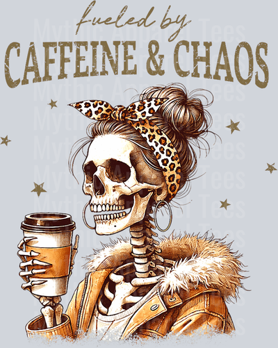Fueled by caffeine and chaos skull girl DTF Coffee Transfers