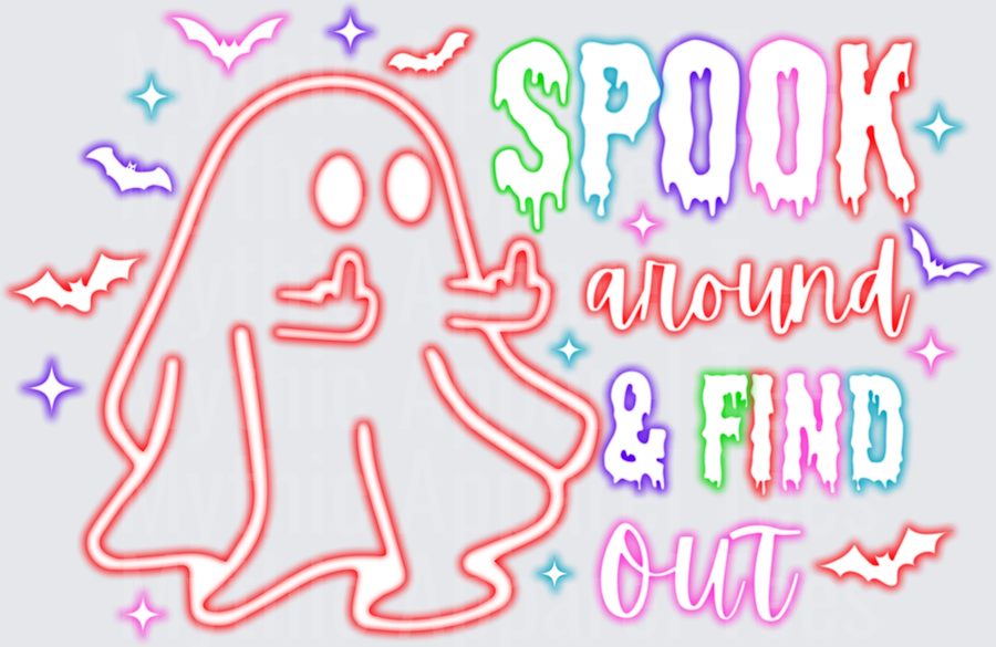 Halloween Spook Around & Find Out Neon Ghost with Bats