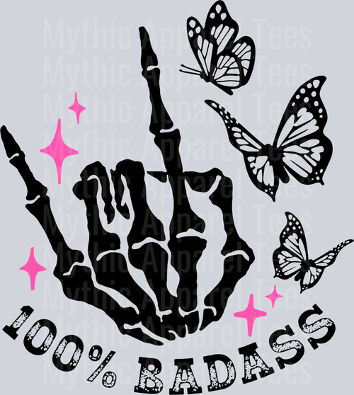 100% Badass Skull Hands Black DTF Empowerment Transfers