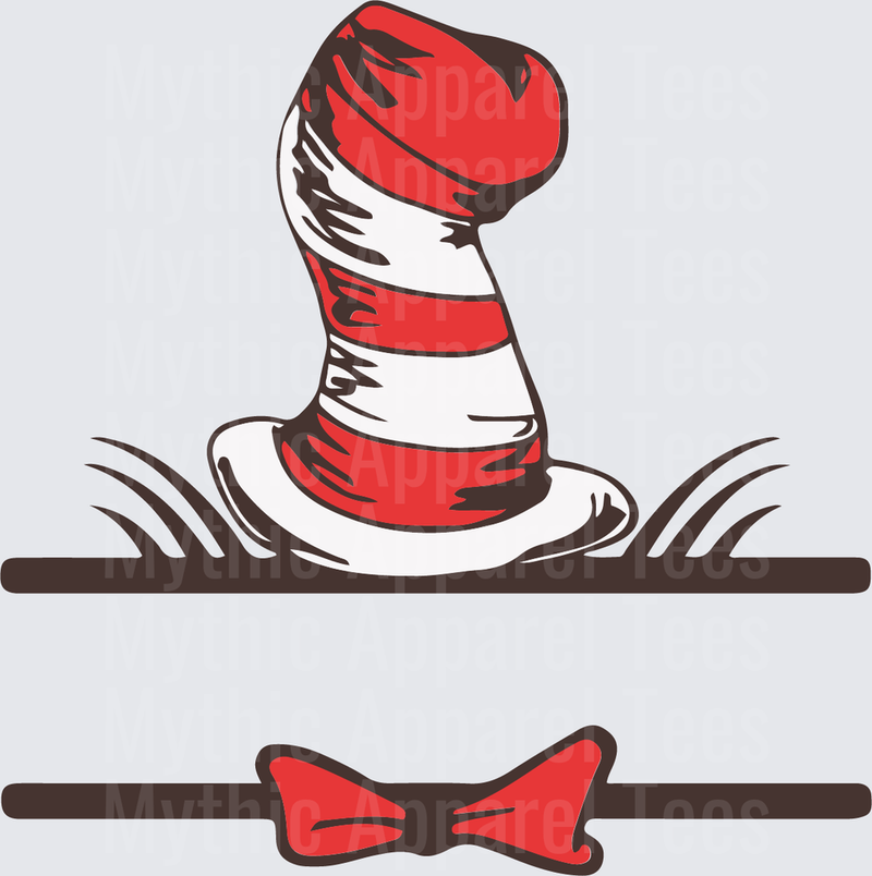 DR Seuss Cat in the Hat Split Name Frame with Bow Tie