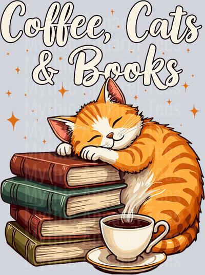 Coffee Cats and Books 1 DTF Coffee Transfers