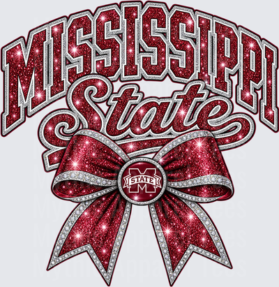 Mississippi State Bulldogs Glitter Rhinestone Bow Maroon and Silver Sparkle Design