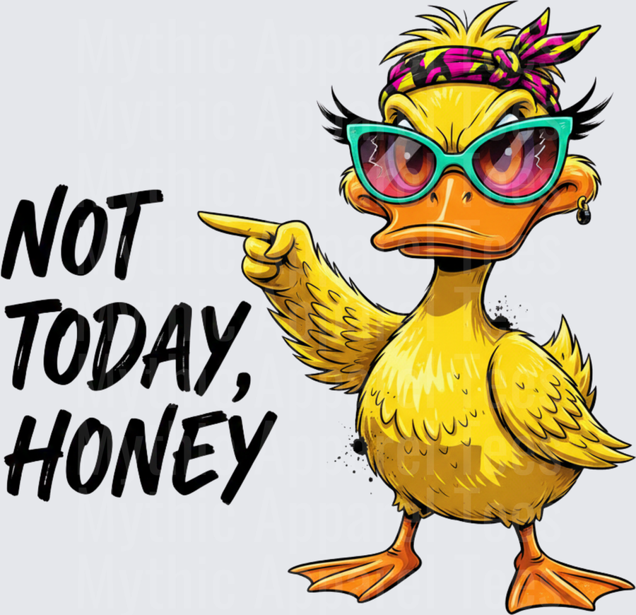 Funny Sarcastic Duck Sassy Yellow Duck with Teal Sunglasses Bandana and Earring Pointing Finger Not Today Honey