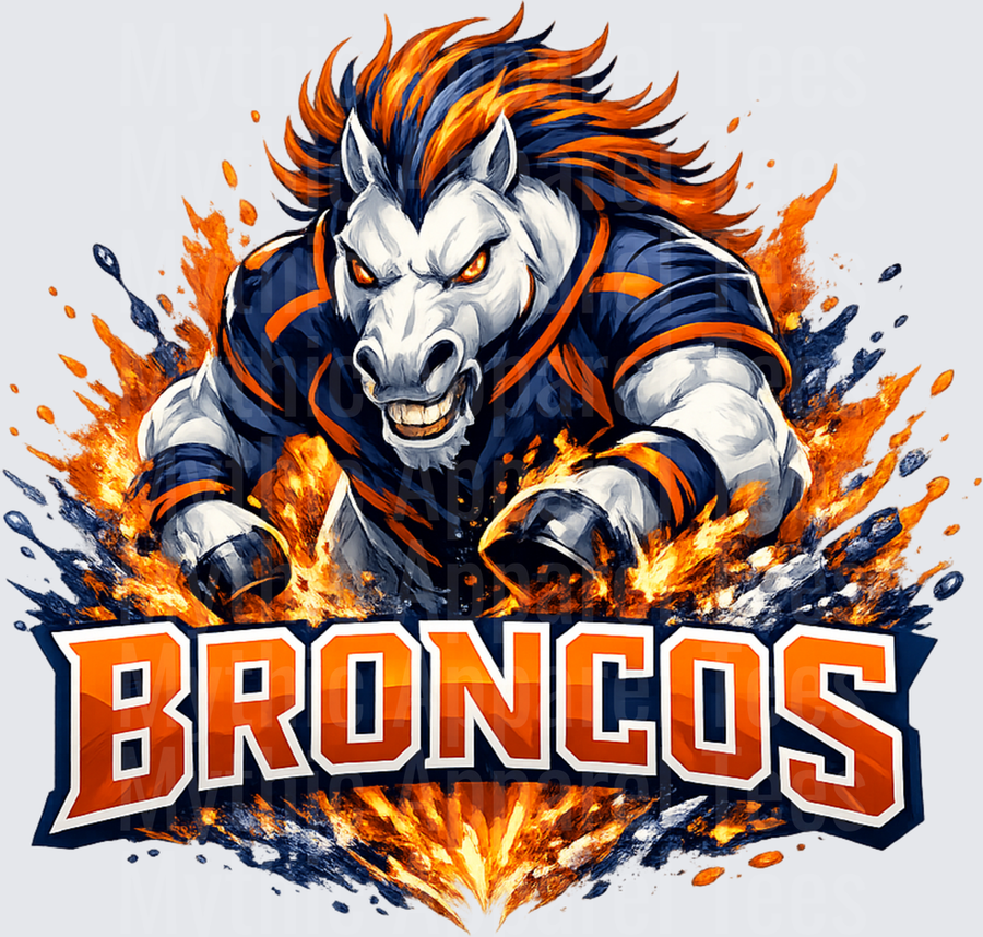 NFL Broncos Fierce Bronco Mascot Flames Navy Orange Explosion