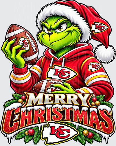 Football Grinch Kansas City Chiefs Merry Christmas Santa Hat Holiday Design