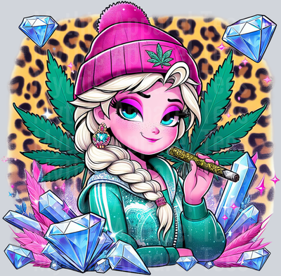 Elsa 2 Jewels Smoking Weed DTF Weed Transfers
