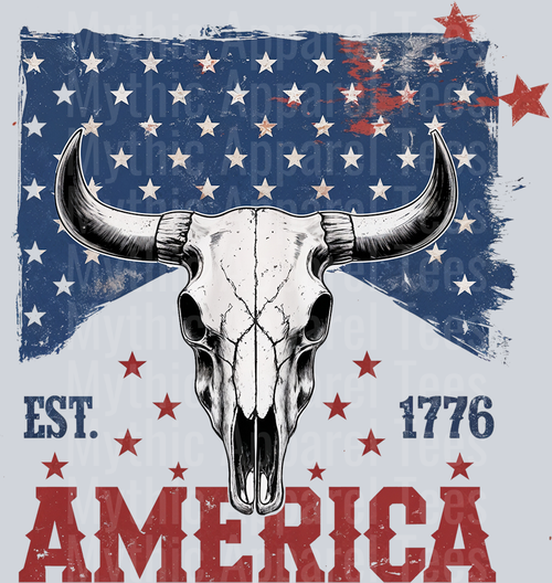 EST 1776 Bull Head Red White and Blue DTF Western Patriotic Transfers