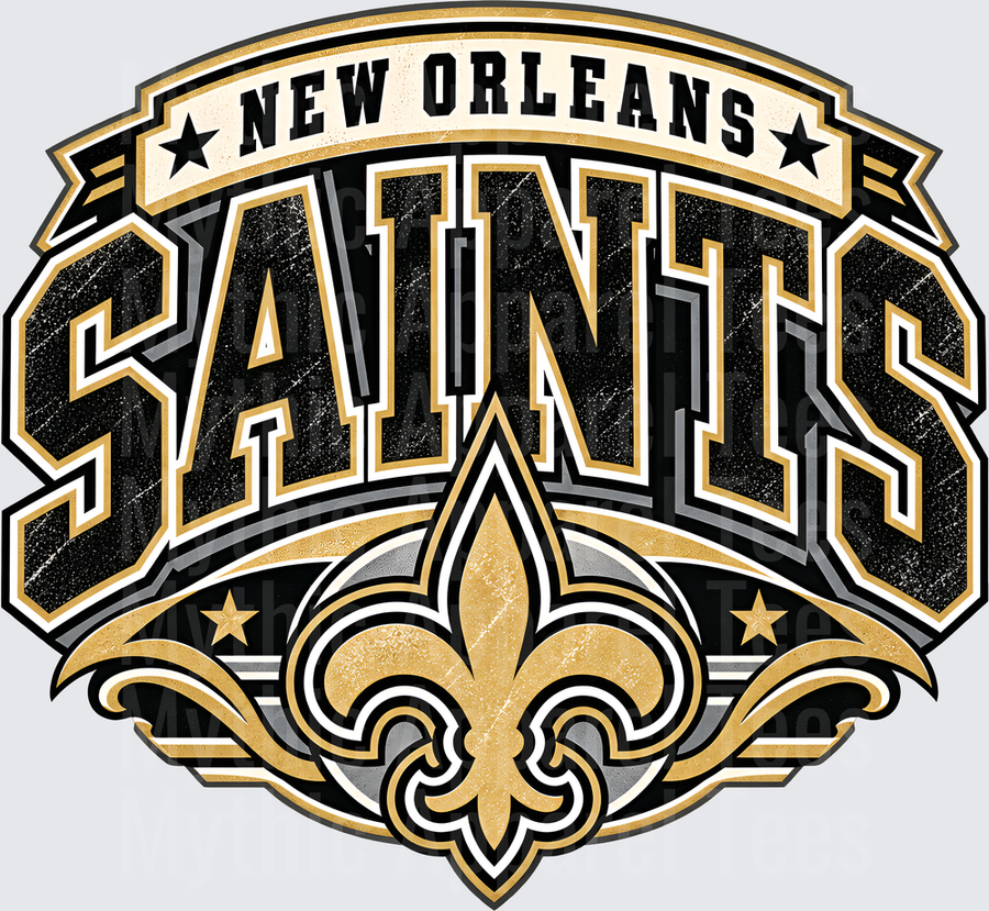 New Orleans Saints Bold Distressed Fleur de Lis Black and Gold Fan Design