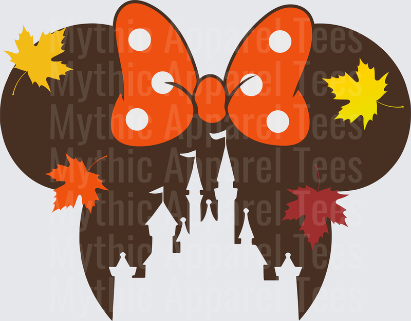 Disney Fall and Thanksgiving Minnie Mouse Ears Castle Autumn Leaves Silhouette