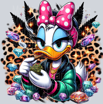 Daisey Duck 2 Cheeta Print Jewels Smoking Weed DTF Weed Transfers