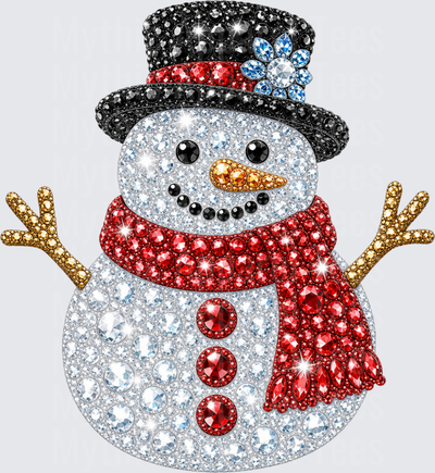 Christmas Bling Rhinestone Snowman with Black Top Hat Red Scarf and Gemstone Crystal Diamond Art Design