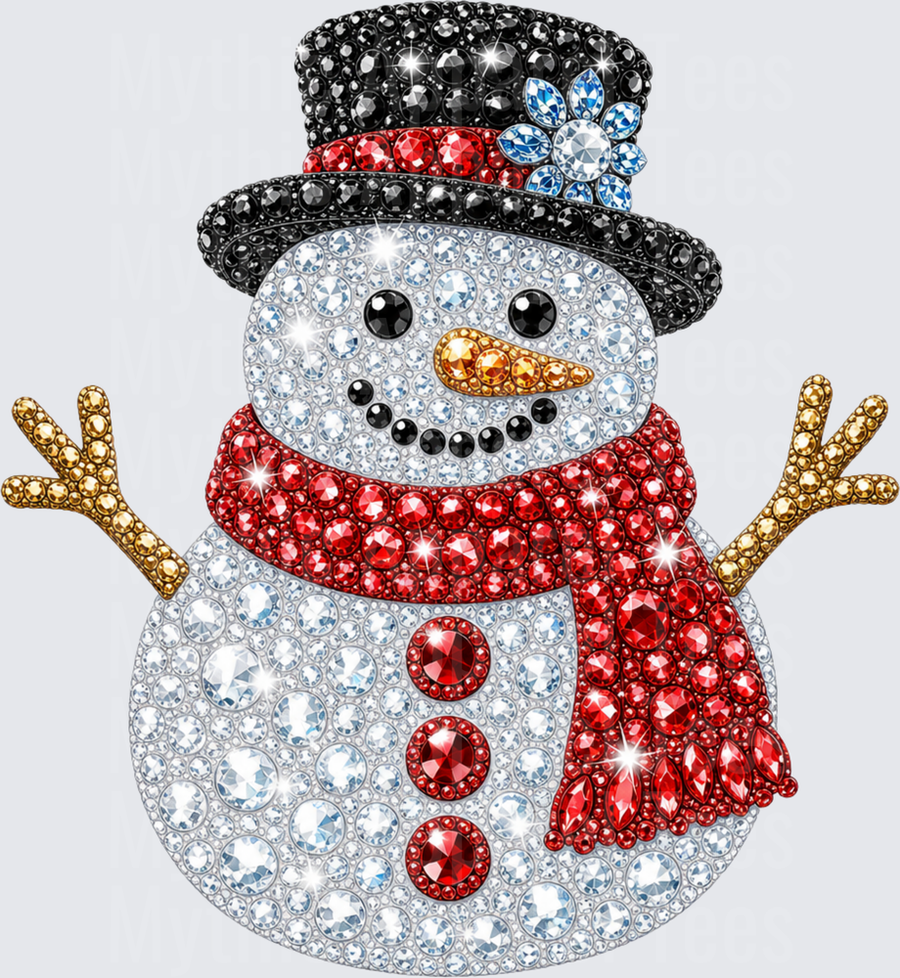 Christmas Bling Rhinestone Snowman with Black Top Hat Red Scarf and Gemstone Crystal Diamond Art Design