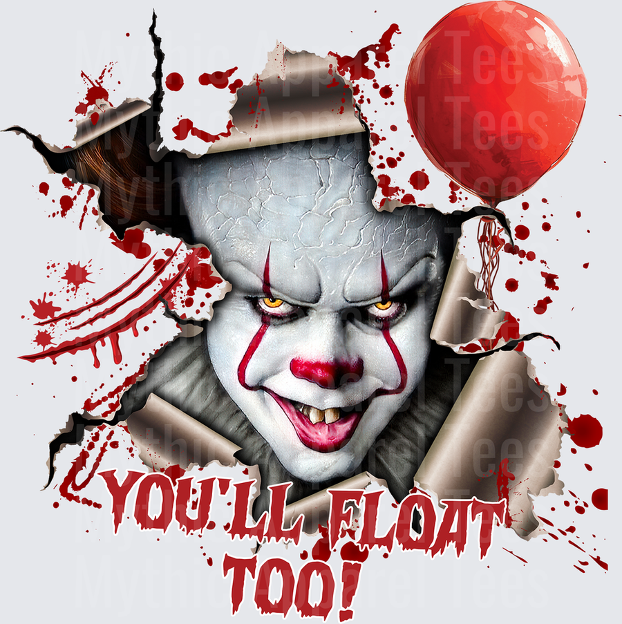 Pennywise IT Breaking Through Wall Red Balloon Blood Splatter You'll Float Too