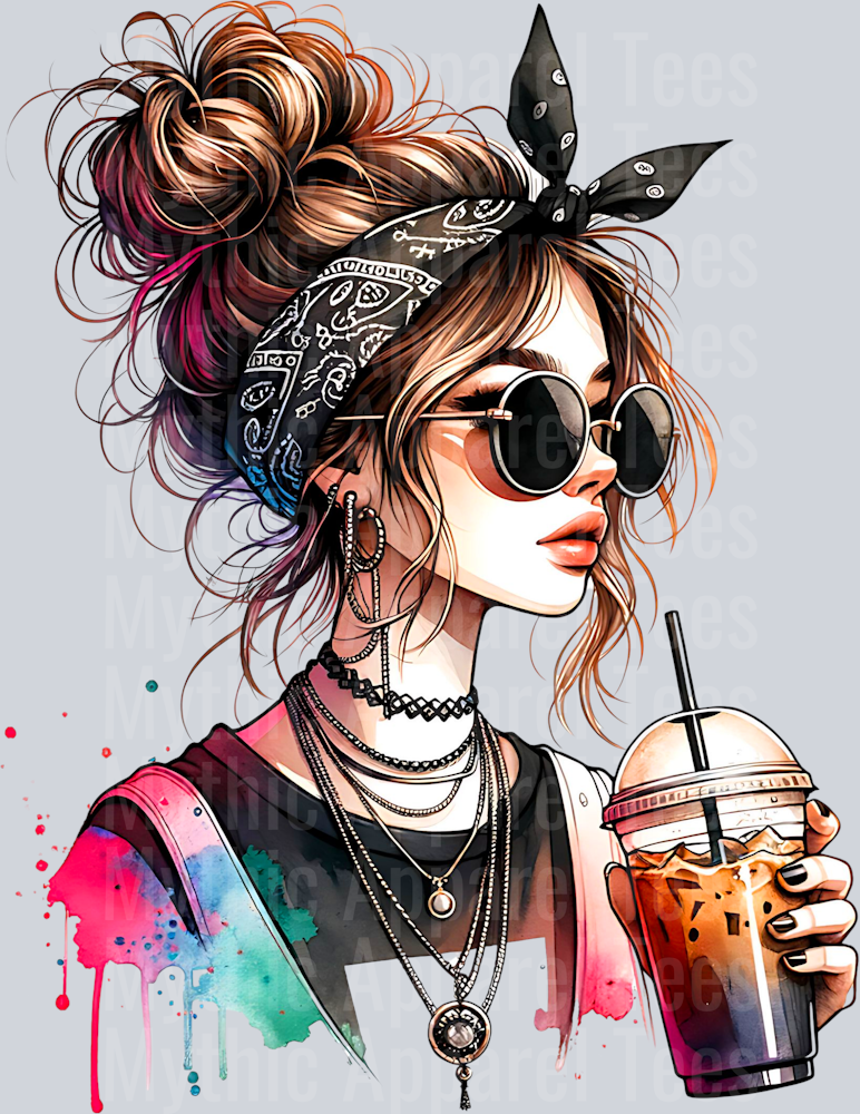 Messy Hair Coffee Girl DTF Coffee Transfers