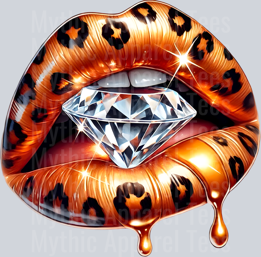 Gold Leopard Diamond Lips (3) DTF Glam Transfers