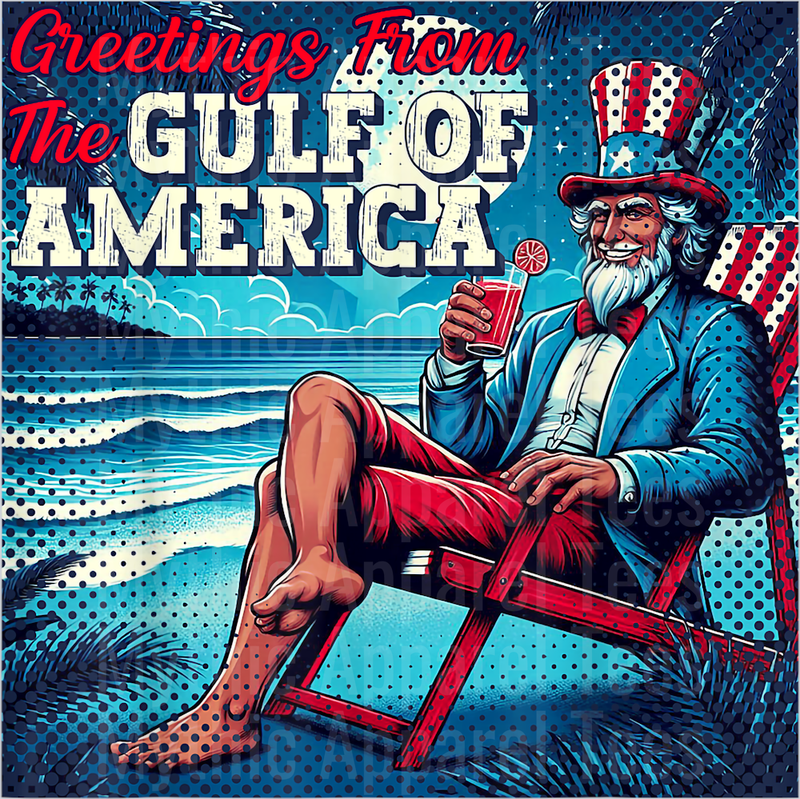 Trump Greeting From The Gulf Beach Of America Patriotic Cute DTF Gulf Of America Transfers