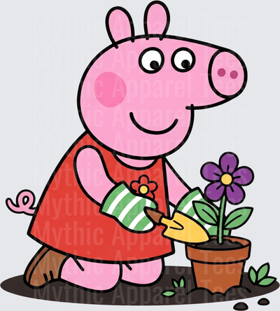 Peppa Pig Gardening with Trowel and Purple Flower Pot