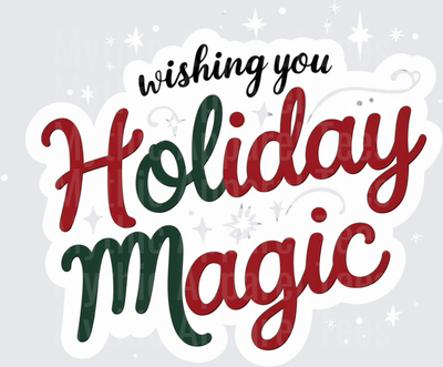 Christmas Wishing You Holiday Magic Red Green Script Lettering