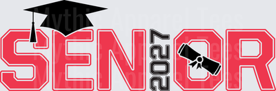 Senior 2027 Bold Block Letters with Graduation Cap and Diploma