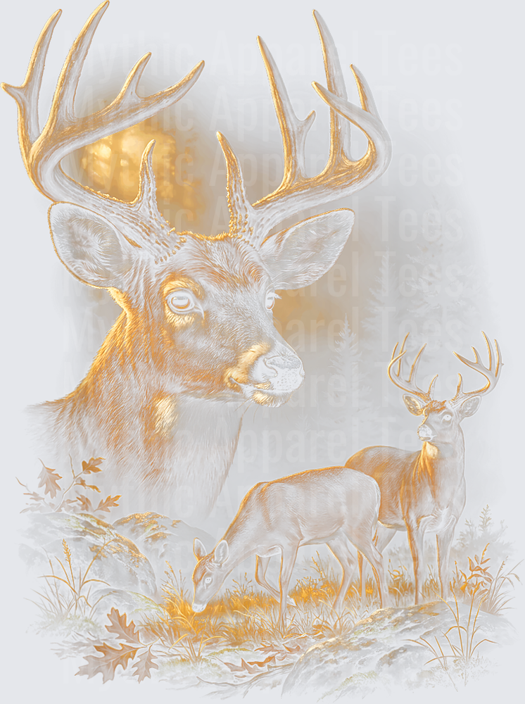 Majestic Whitetail Buck Portrait with Deer in Forest Scene