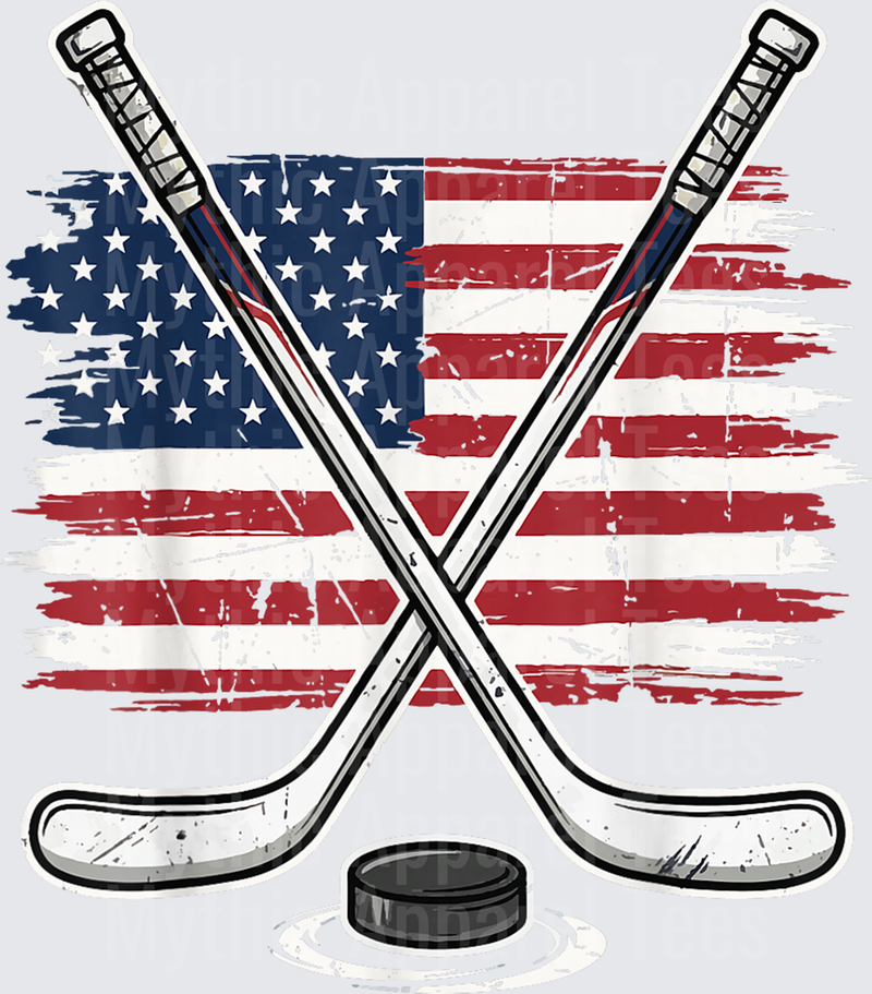 Ice Hockey Patriotic Crossed Sticks Puck American Flag