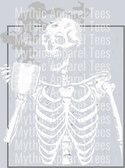 Dead Skelly drinking coffee DTF Coffee Transfers